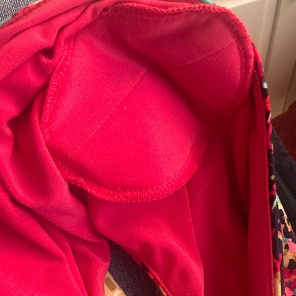 Vibrant Abstract Midi Dress Womens 16 V-Neck Faux Wrap Stretch Office Party - Picture 5 of 10